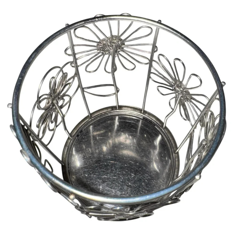 Silver Floral Wire Utensil or Pencil Holder